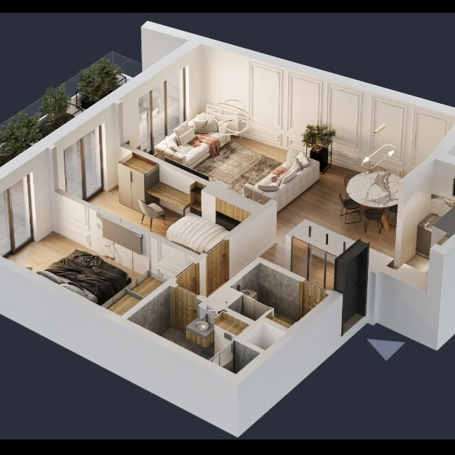 3D raspored i presek stana